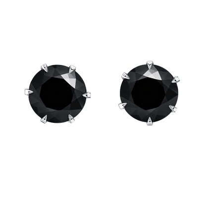 Solitaire Black Round Stud Earrings - 92.5 Silver - Black Brilliant Zirconia Tops