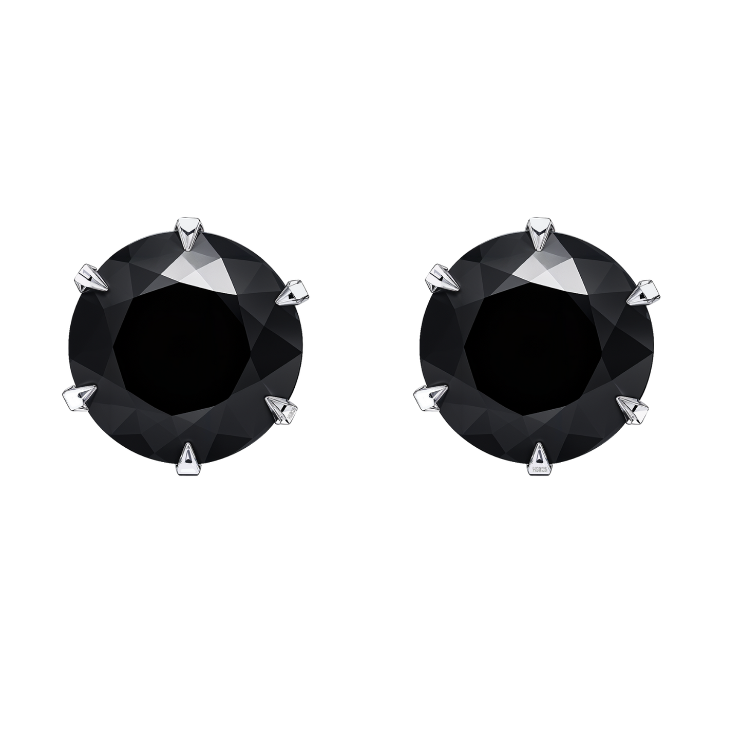 Solitaire Black Round Stud Earrings - 92.5 Silver - Black Brilliant Zirconia Tops