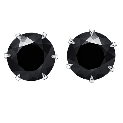 Solitaire Black Round Stud Earrings - 92.5 Silver - Black Brilliant Zirconia Tops