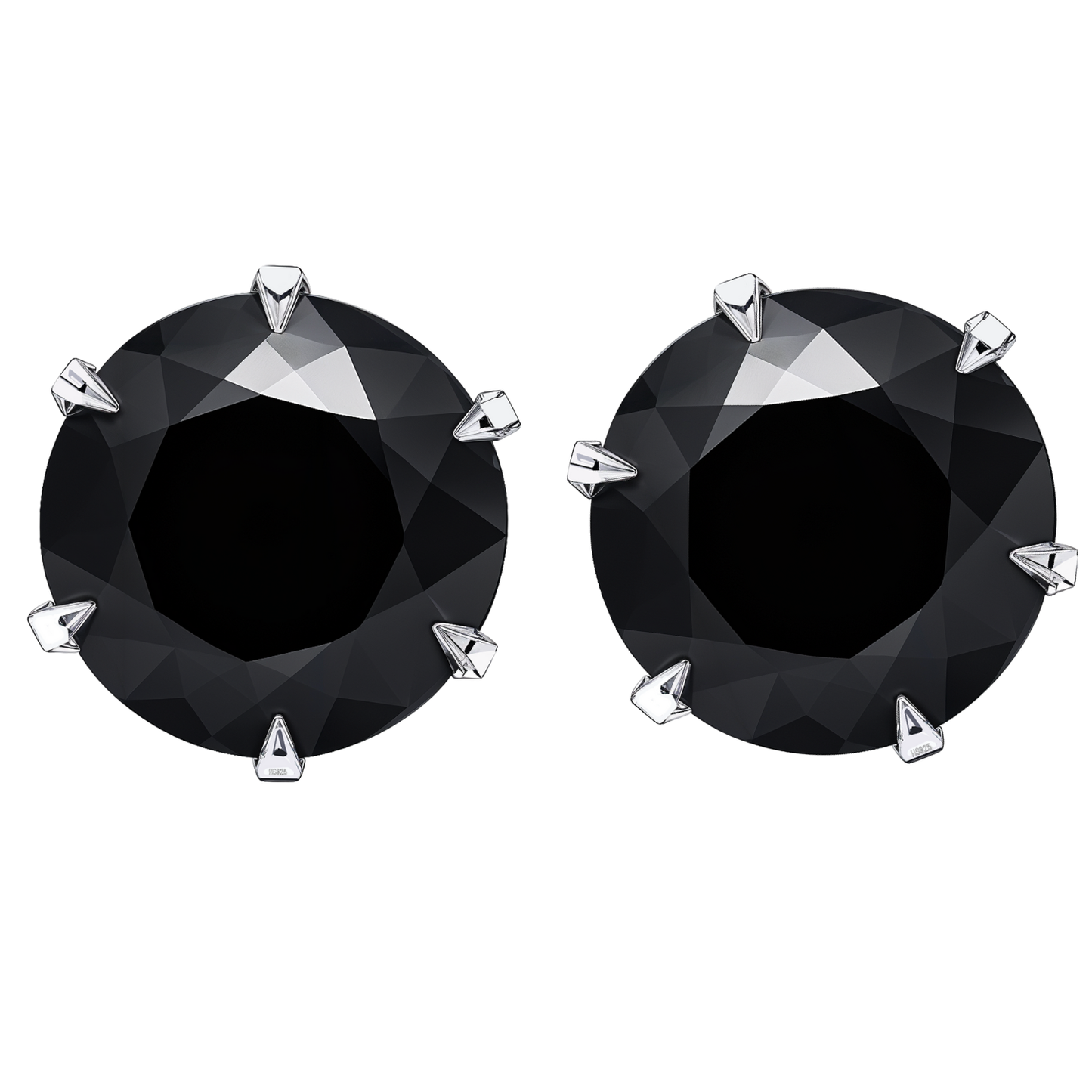 Solitaire Black Round Stud Earrings - 92.5 Silver - Black Brilliant Zirconia Tops