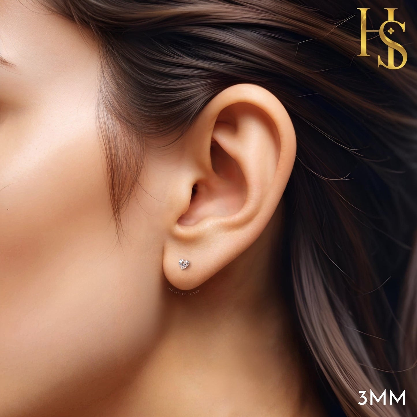 Solitaire Heart Screwback Stud Earrings in 92.5 Silver - Heart Shape - Brilliant Swiss Zirconia