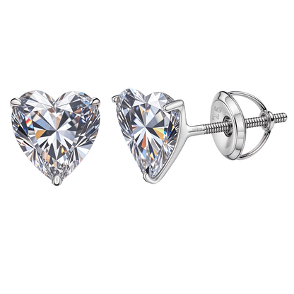 Solitaire Heart Screwback Stud Earrings in 92.5 Silver - Heart Shape - Brilliant Swiss Zirconia