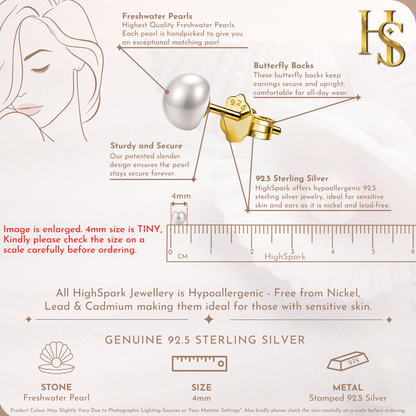 Freshwater Gold Pearl Stud Earrings in 925 Sterling Silver With 18k Gold Finish