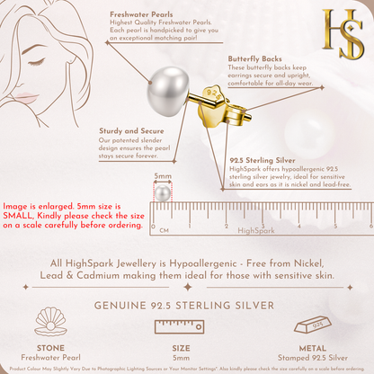 Freshwater Gold Pearl Stud Earrings in 925 Sterling Silver With 18k Gold Finish