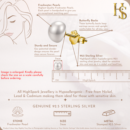 Freshwater Gold Pearl Stud Earrings in 925 Sterling Silver With 18k Gold Finish