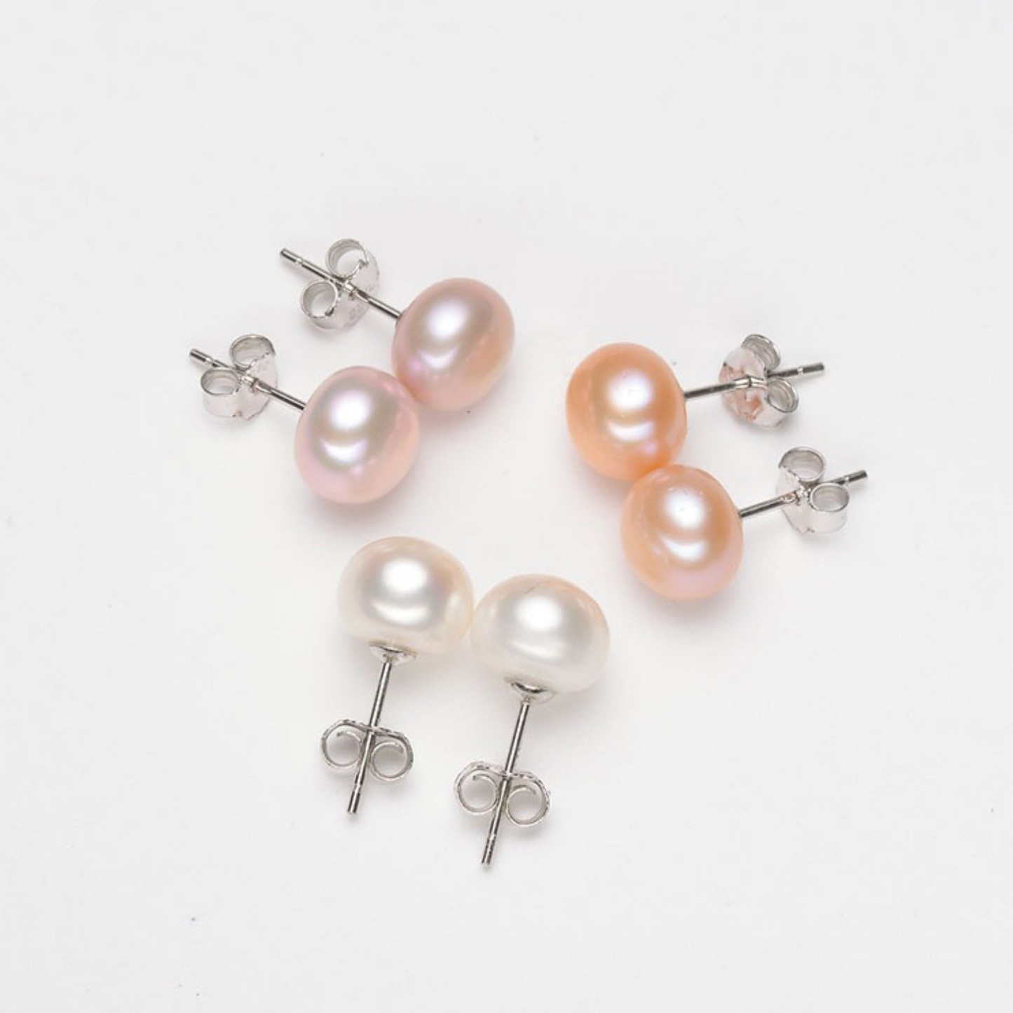 Freshwater Pearl White Stud earrings in 925 sterling Silver