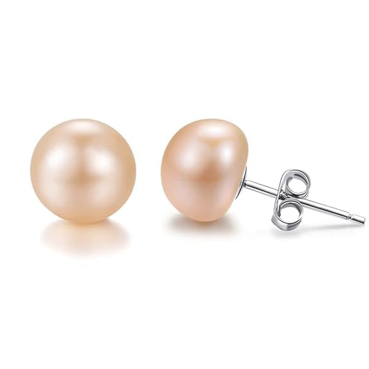 Luster Freshwater Pearl Peach Stud earrings in 925 sterling Silver