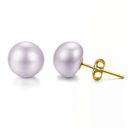 Freshwater Button Mauve Pearl Stud 8MM in 925 Sterling Silver in 18k Gold Finish