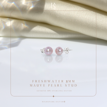 Freshwater Pearl Mauve Stud earrings in 925 sterling Silver