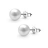8mm Pearl Earrings, Brilliant Solitaire Studs in 925 Silver