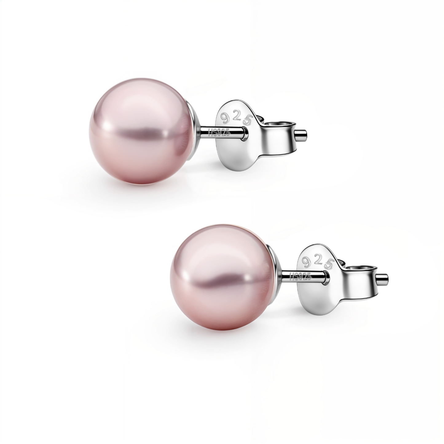Classic Shell 8MM Pink Pearl Stud Earrings in 925 Sterling Silver with 18k Gold Finish For Women
