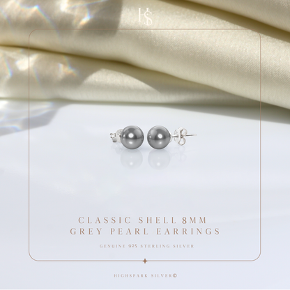 Pearl Classic Stud Earrings - Brilliant Lustre Grey Pearls