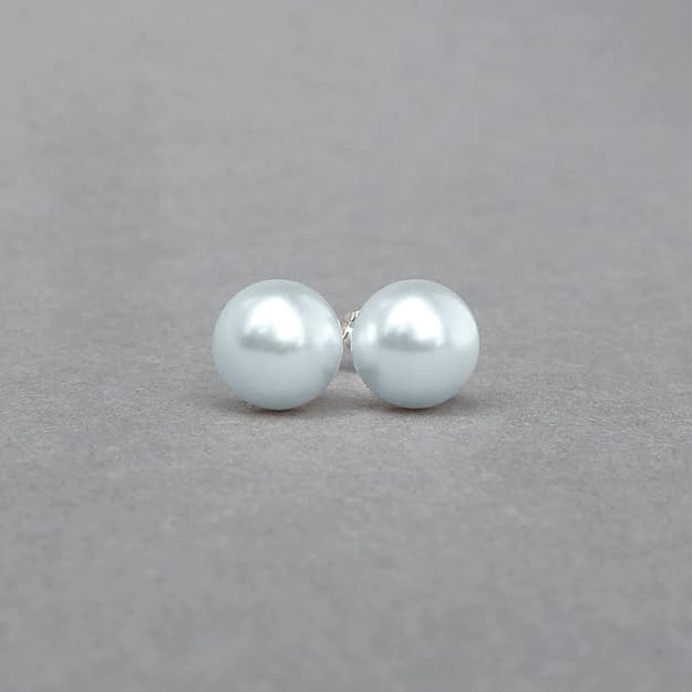 Pearl Classic Stud Earrings - Brilliant Lustre Light Blue Pearls