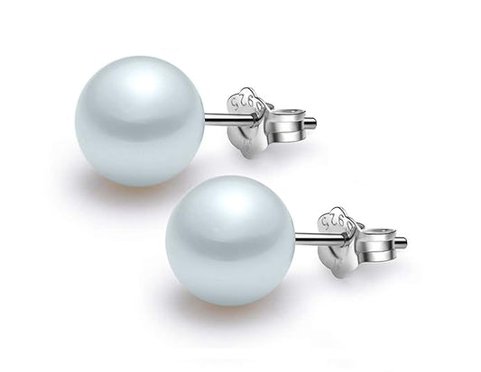 Pearl Classic Stud Earrings - Brilliant Lustre Light Blue Pearls