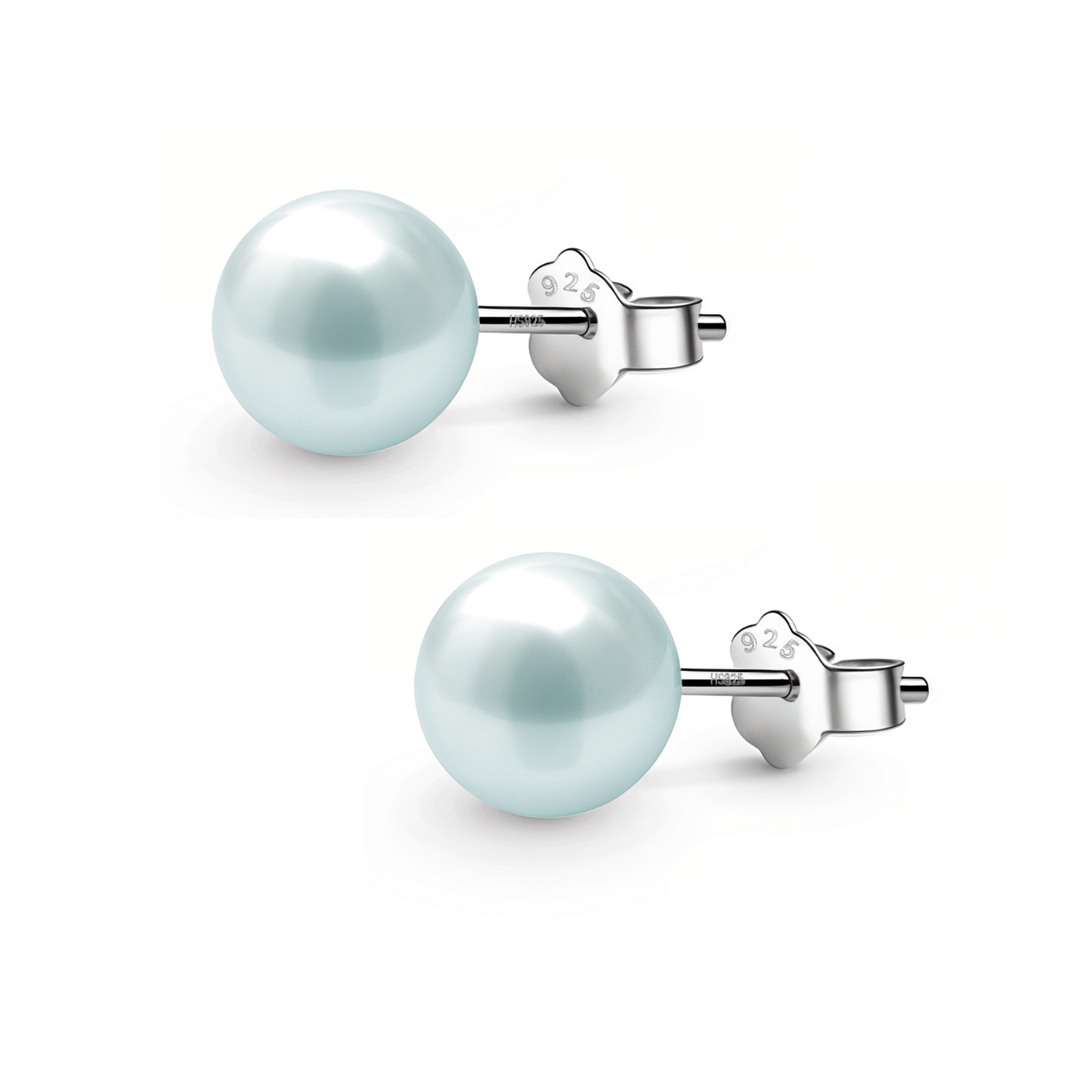 Pearl Classic Stud Earrings - Brilliant Lustre Light Blue Pearls