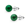 Dark Green Pearl Earrings, Classic Solitaire Studs in 925 Silver