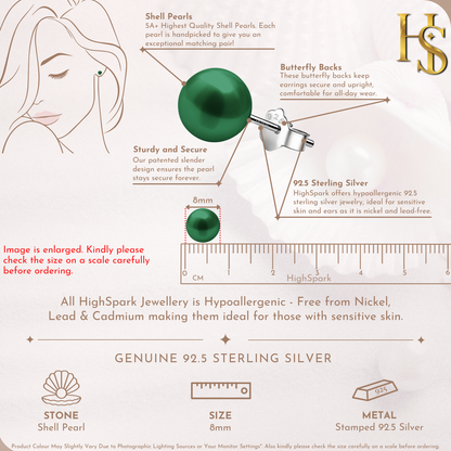 Pearl Classic Stud Earrings - Brilliant Lustre Emerald Pearls