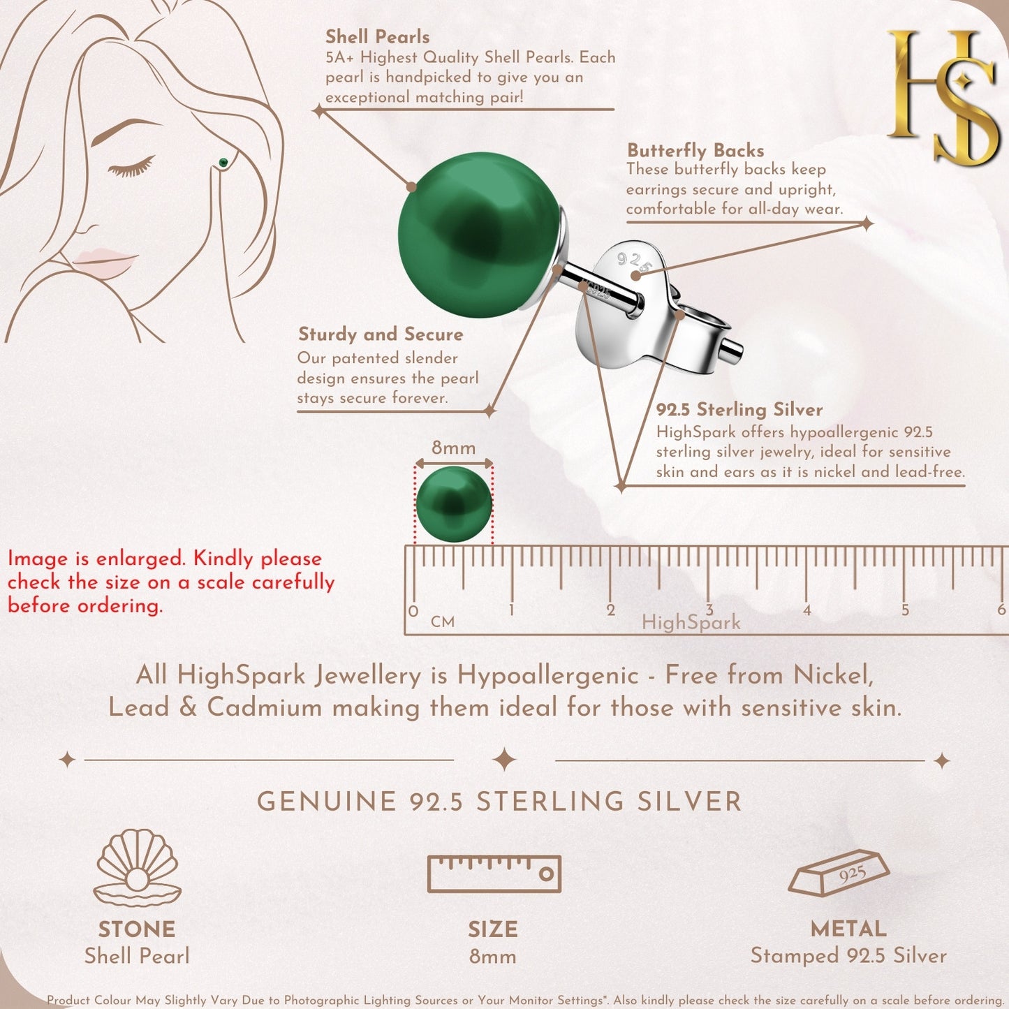 Pearl Classic Stud Earrings - Brilliant Lustre Emerald Pearls