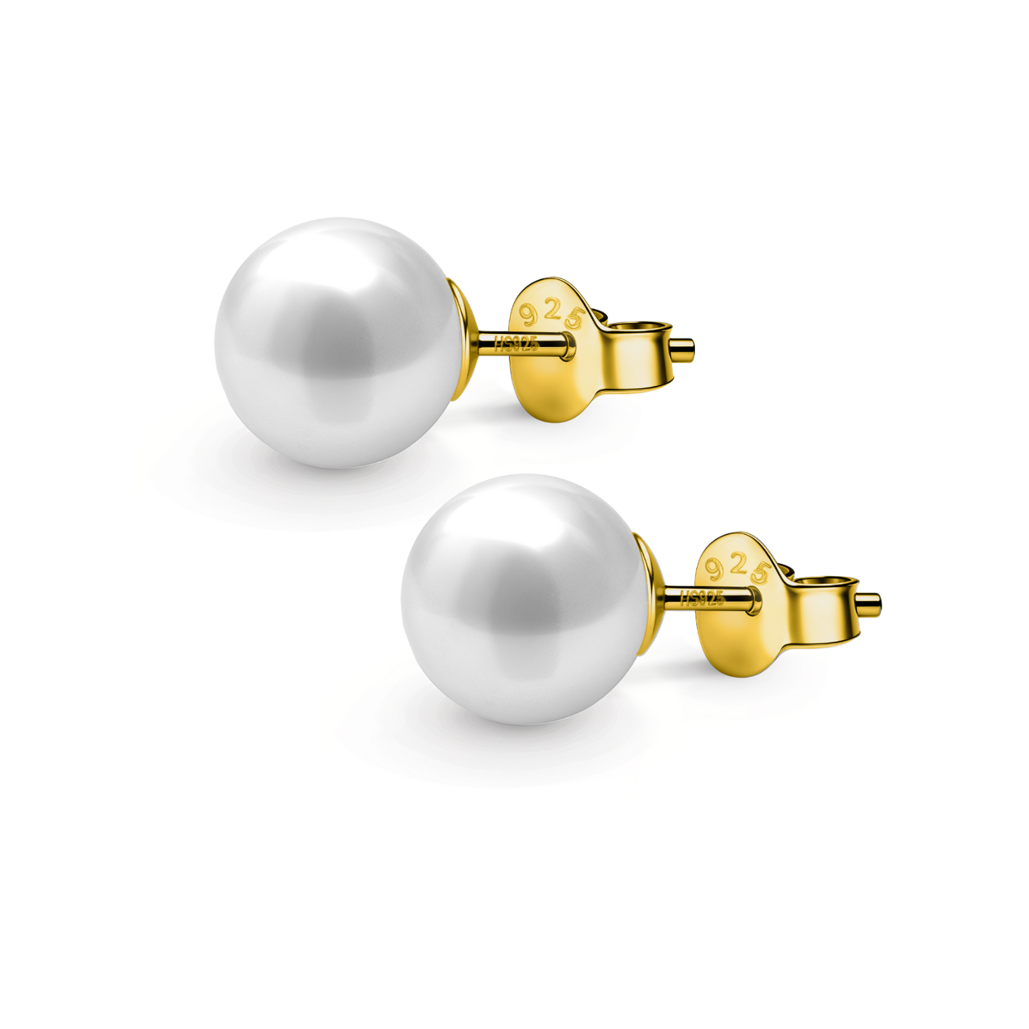 Classic Shell 10MM White Pearl Stud Earrings in 925 Sterling Silver with 18k Gold Finish For Women