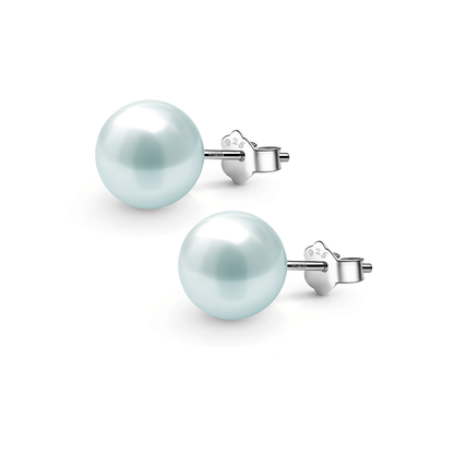 Pearl Classic Stud Earrings - Brilliant Lustre Light Blue Pearls