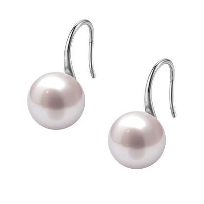 Pearl Pink Stylish Round Earrings in Hook Design