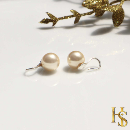 Pearl Light Gold Stylish Round Earrings in Hook Design