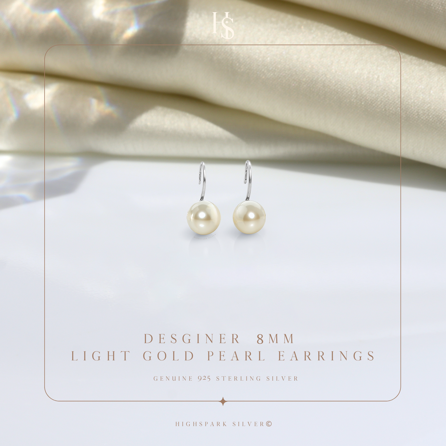 Pearl Light Gold Stylish Round Earrings in Hook Design