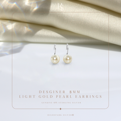 Pearl Light Gold Stylish Round Earrings in Hook Design