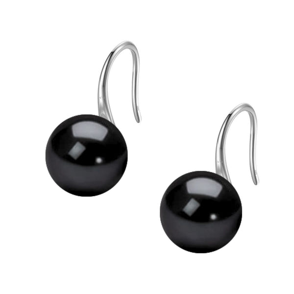 Dainty Black Pearl Hook Earrings in 925 Sterling Silver
