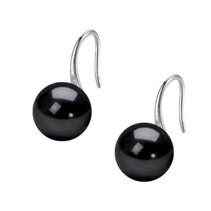 Dainty Black Pearl Hook Earrings in 925 Sterling Silver