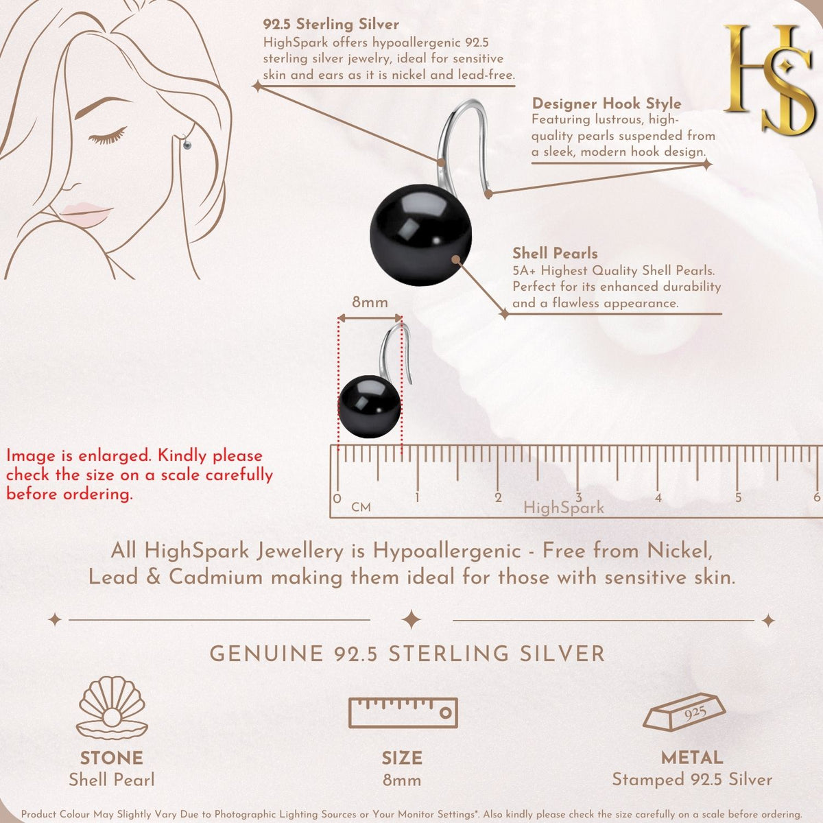 Dainty Black Pearl Hook Earrings in 925 Sterling Silver