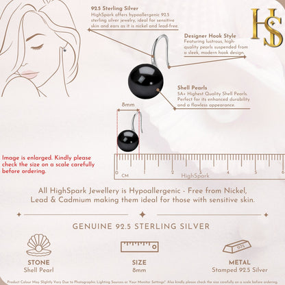 Dainty Black Pearl Hook Earrings in 925 Sterling Silver