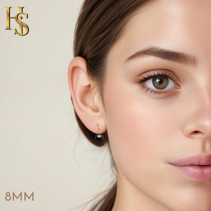 Dainty Black Pearl Hook Earrings in 925 Sterling Silver