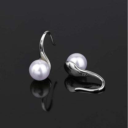 Light Blue Stylish Round Pearl Earrings in Hook Design