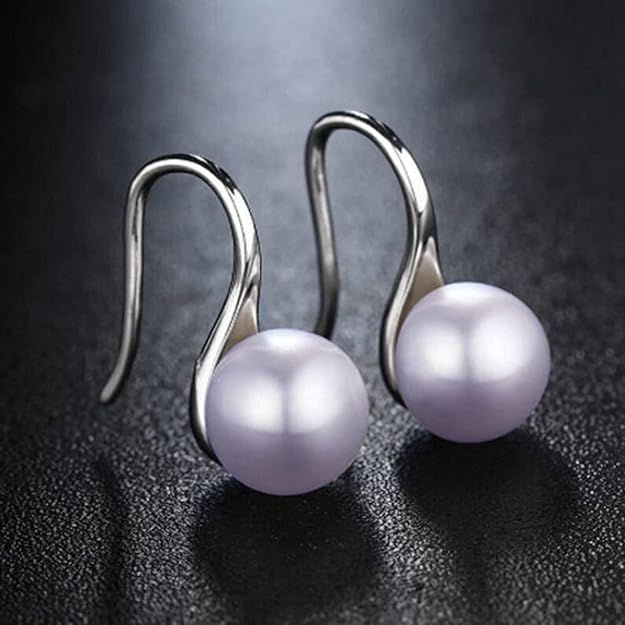 Light Blue Stylish Round Pearl Earrings in Hook Design