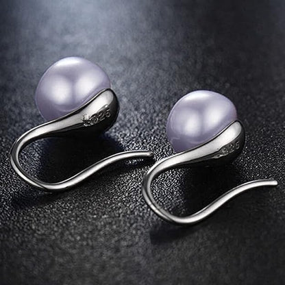 Light Blue Stylish Round Pearl Earrings in Hook Design