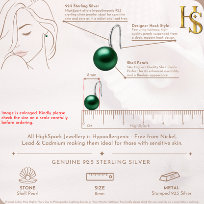 Emerald Stylish Round Pearl Earrings in Hook Design