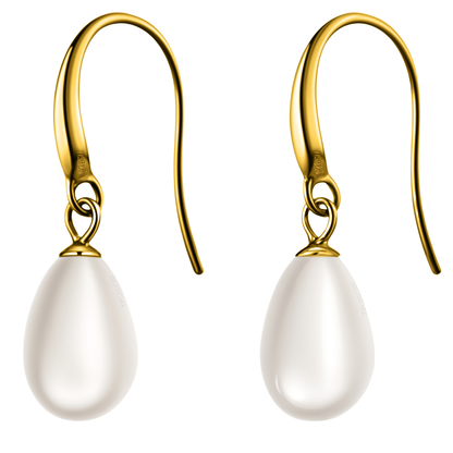 Classic Drop Pearl Earrings in 925 Sterling Silver with 18k Gold Finish For Women