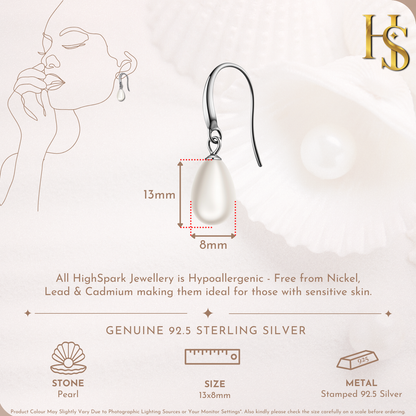 Pearl Drop Earrings in 925 silver - Pear Shaped/ Tear Drop Pearls