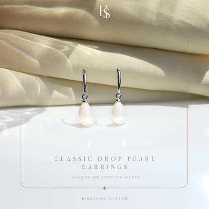 Pearl Drop Earrings in 925 silver - Pear Shaped/ Tear Drop Pearls