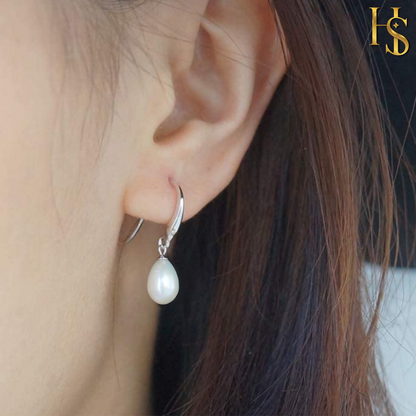 Classic Drop Pearl Earrings in 92.5 Sterling Silver for Women