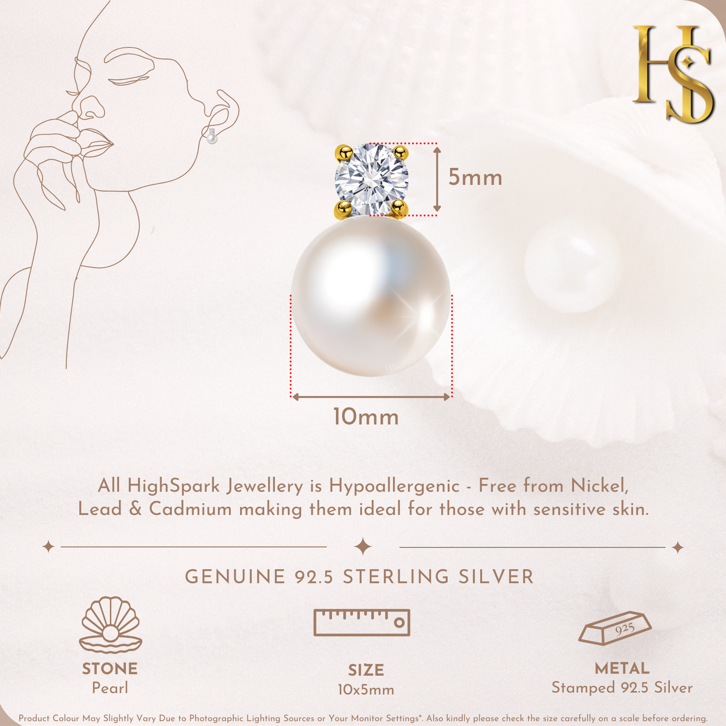 Ethereal Pearl Solitaire Earrings in 925 Sterling Silver in 18k Gold Finish
