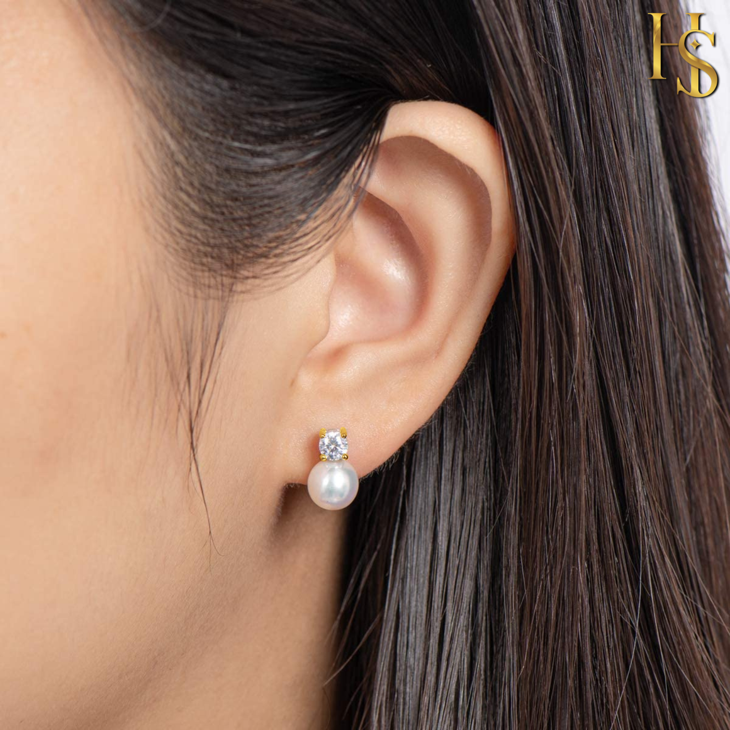 Ethereal Pearl Solitaire Earrings in 925 Sterling Silver in 18k Gold Finish