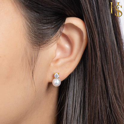 Ethereal Pearl Solitaire Earrings in 925 Sterling Silver in 18k Gold Finish