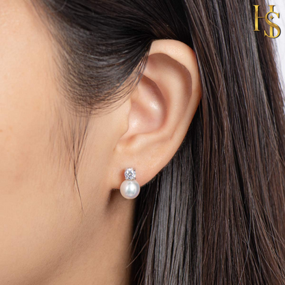 Classic Pearl Zircon Earrings with Swiss Zirconia