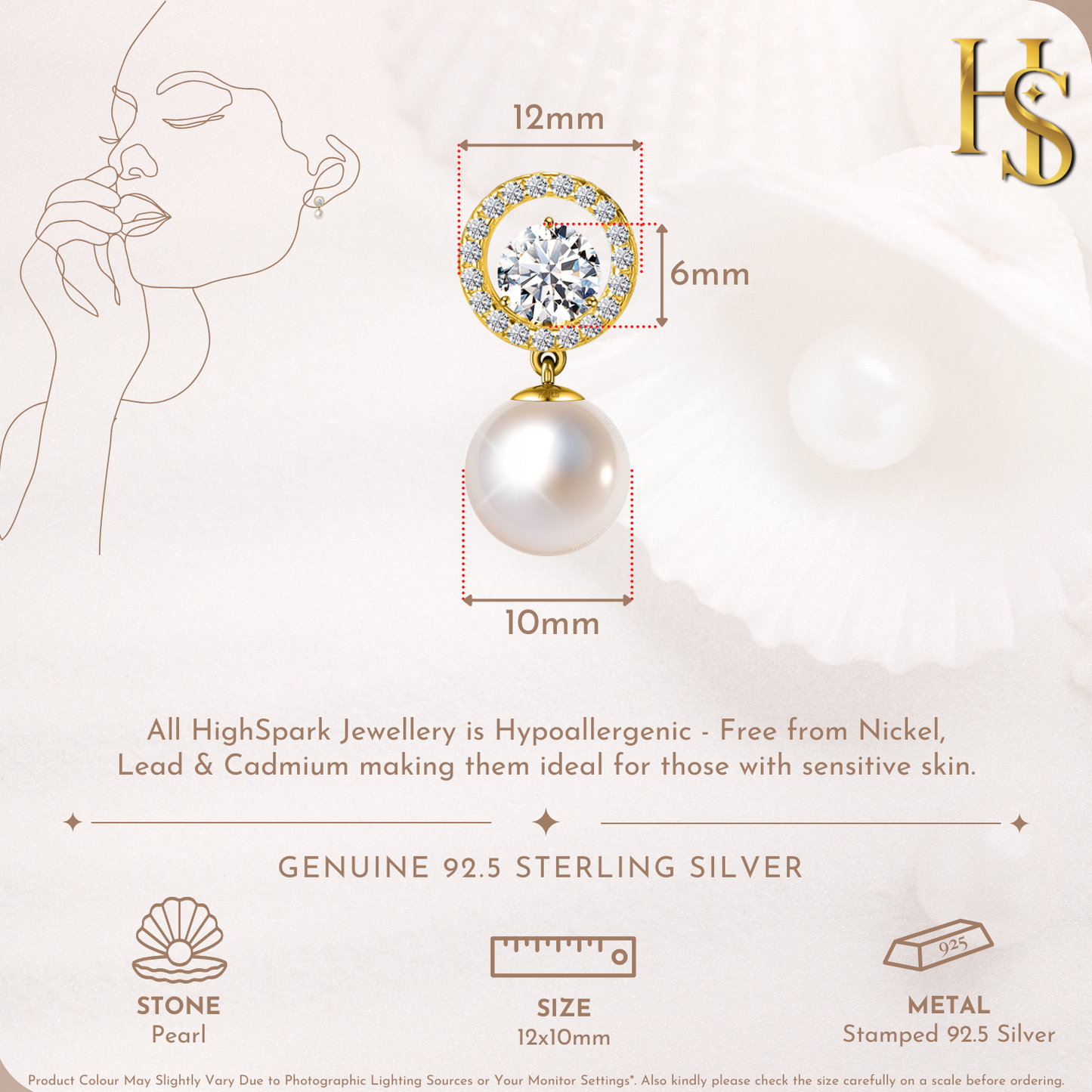 Gold Circle Of Life Pearl Soliatire Earrings in 925 Sterling Silver in 18k Gold Finish