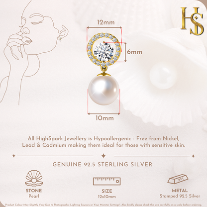 Gold Circle Of Life Pearl Soliatire Earrings in 925 Sterling Silver in 18k Gold Finish