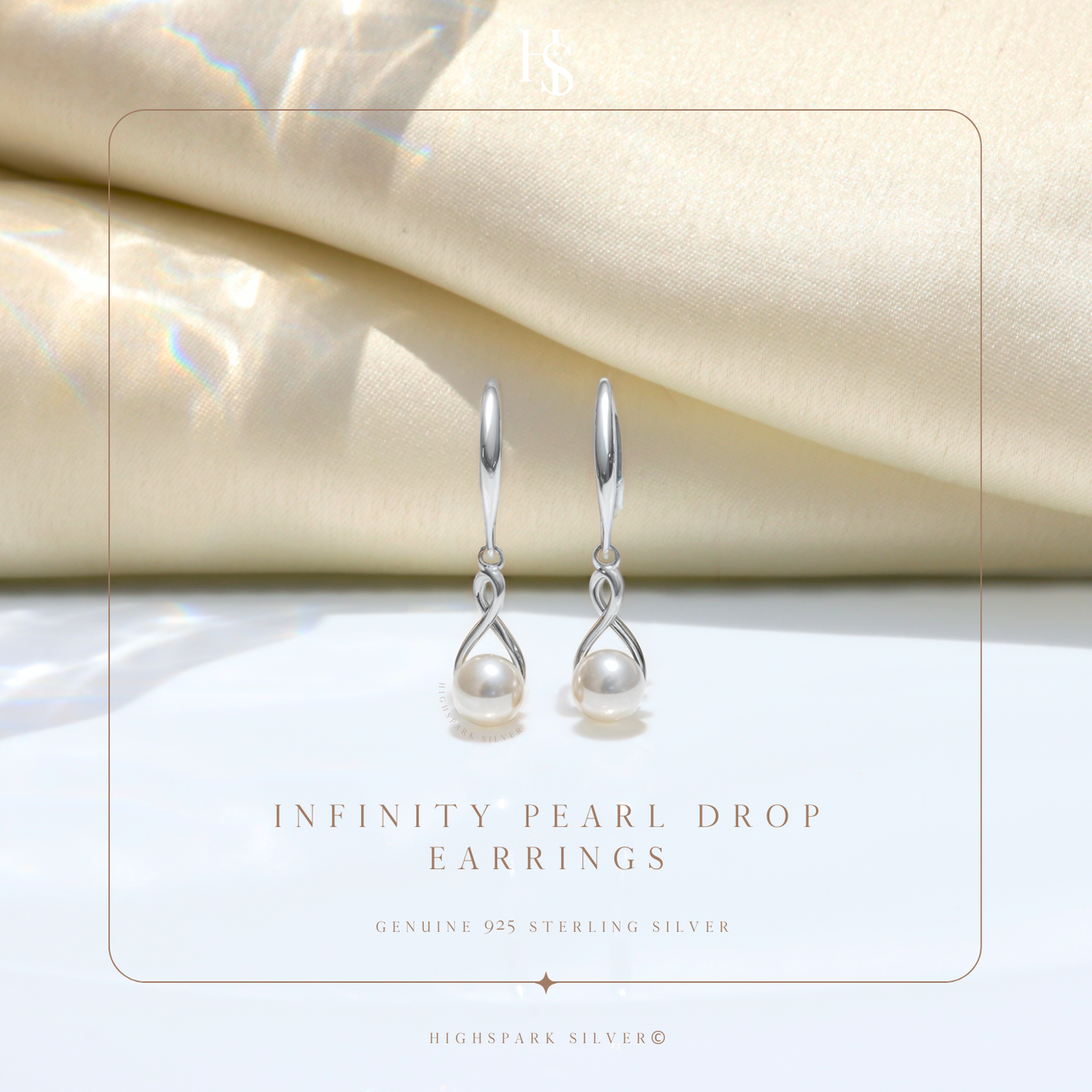 Infinity Pearl Drop Earrings in 925 Sterling Silver for Women