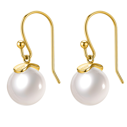 Stylish Gold Pearl Hook Earrings in 925 Sterling Silver For Women in 18k Gold Finish