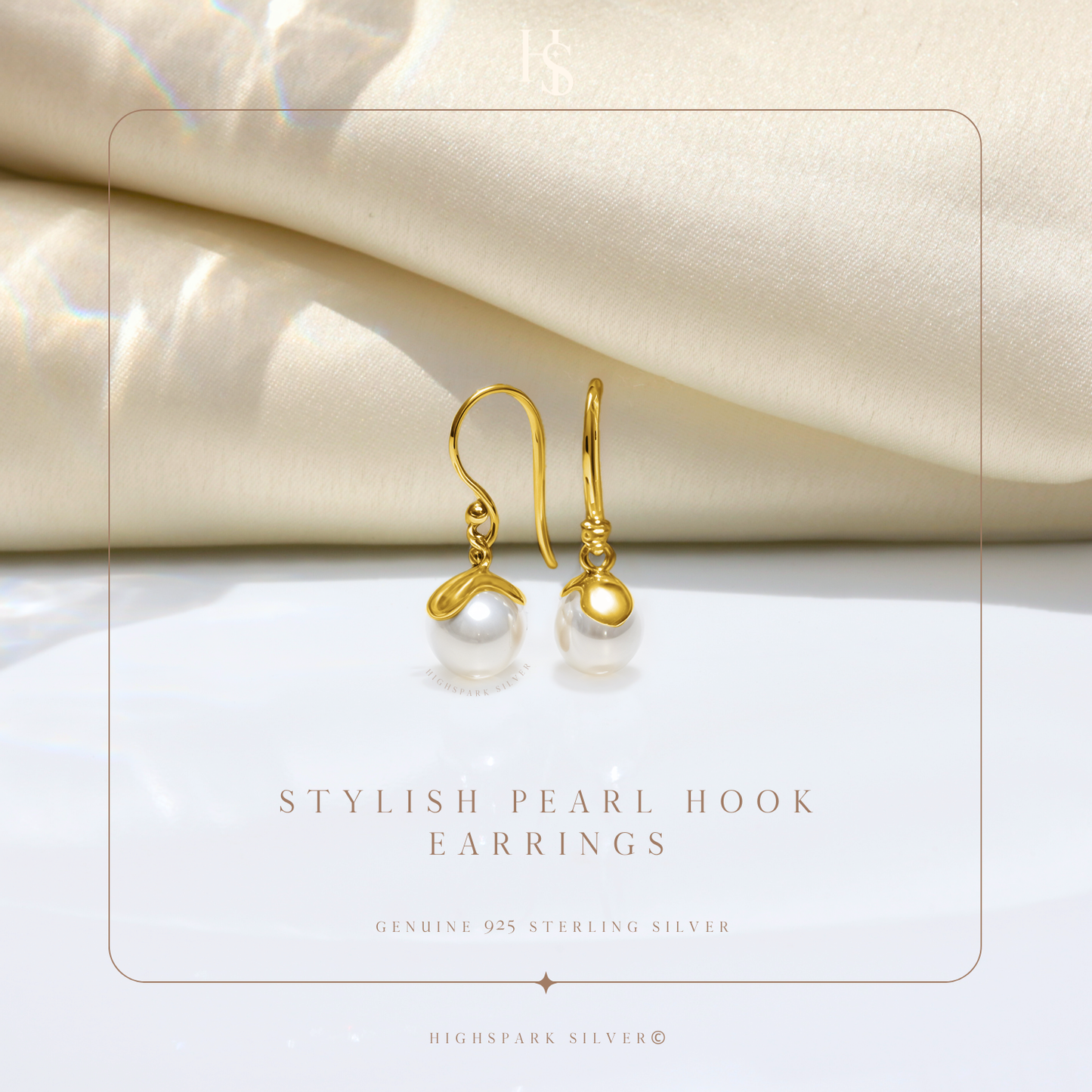 Stylish Gold Pearl Hook Earrings in 925 Sterling Silver For Women in 18k Gold Finish